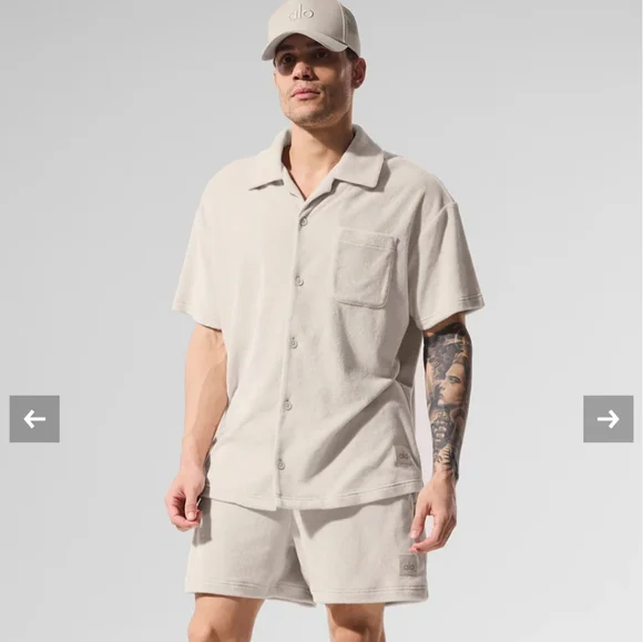 NWT Alo Yoga Coastal Terry Shirt and Short Set Bone Small - Picture 5 of 10
